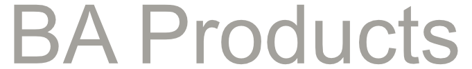 Text logo reading 'BA Products' in gray font on a transparent background.