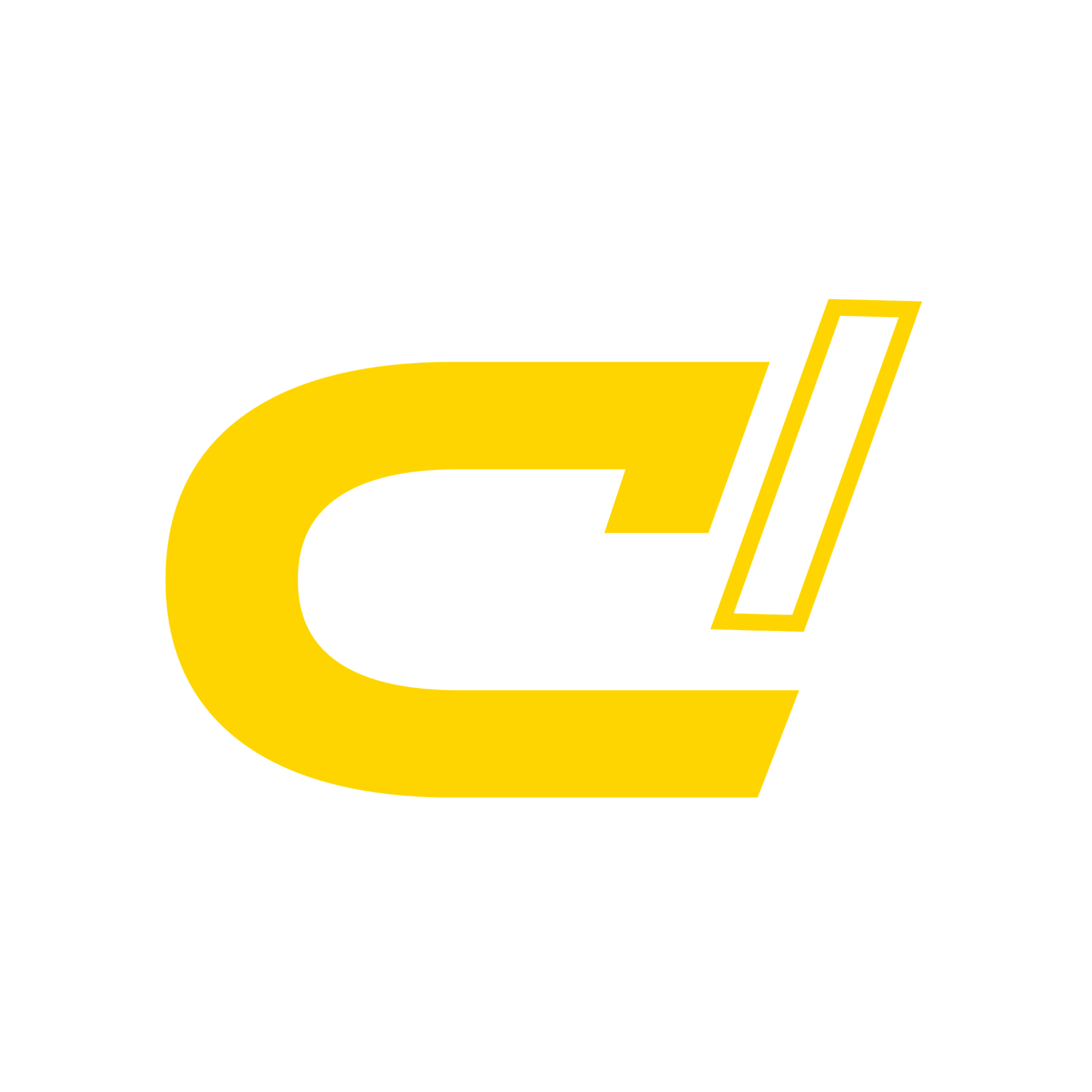 Yellow stylized letter C followed by an outlined diagonal rectangle on black background.