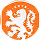 Orange circle with white heraldic lion standing on its hind legs.