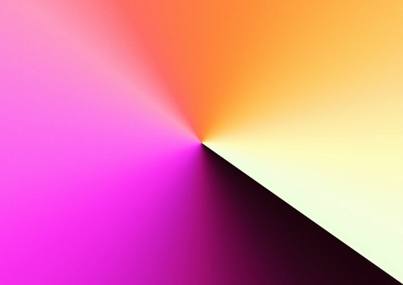 Abstract gradient with pink, orange, yellow, and dark purple colors converging to a central point.