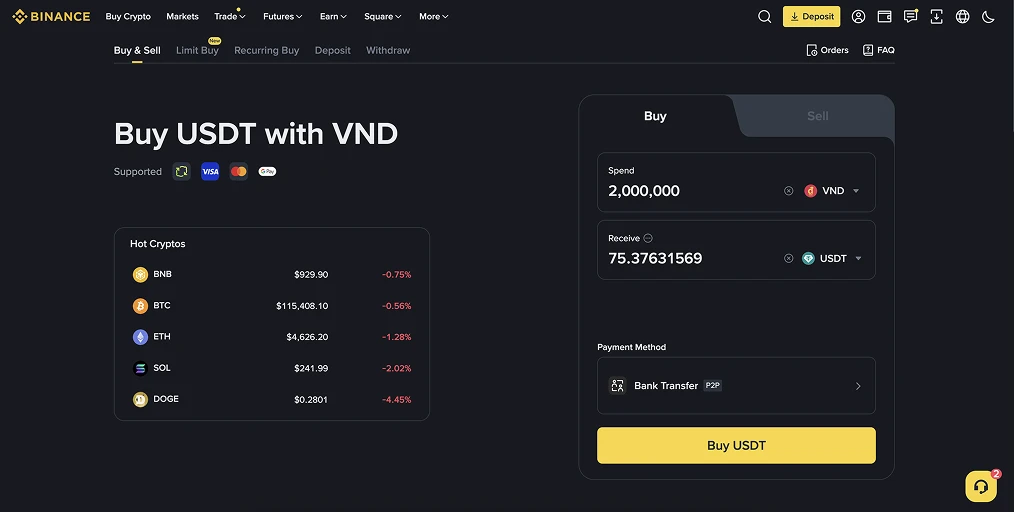 2. Binance الأفضل من حيث السيولة الأعلى في فيتنام