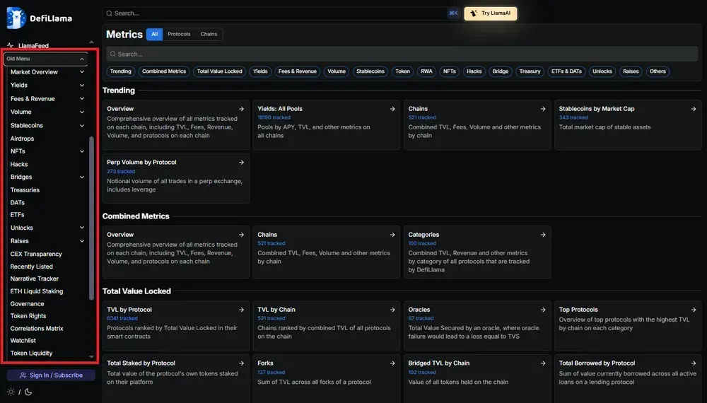 DefiLlama : القائمة DefiLlama مقابل القائمة الجديدة