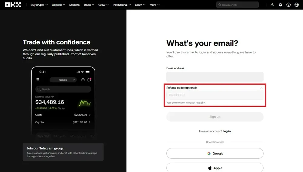 Comment utiliser le code OKX