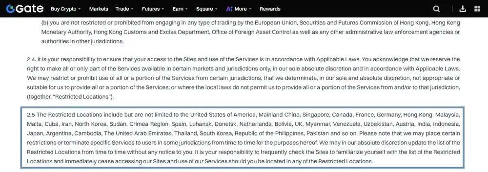 Gate 对哪些国家Gate