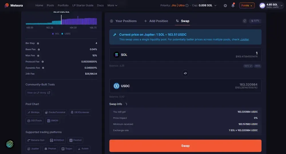 Come fare trading su Meteora DEX