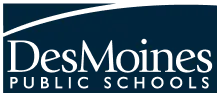 Des Moines Public Schools logo with a blue swoosh over the text.