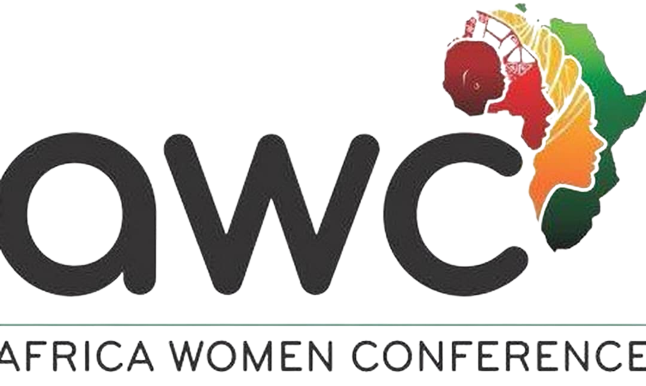 Logo for Africa Women Conference with stylized African continent and women’s faces in red, yellow, orange, and green.