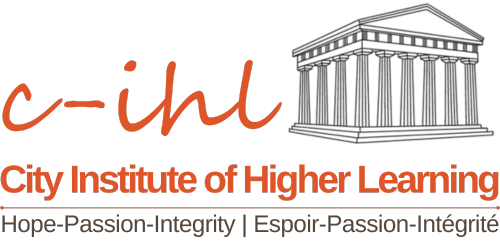 Logo with orange script 'c-ihl' and text 'City Institute of Higher Learning' beside a black classical building icon.