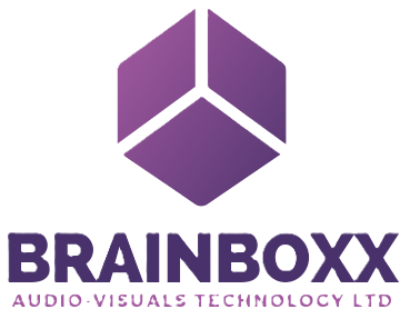 Brainboxx Audio-Visuals Technology Ltd logo with a purple geometric hexagon design above the company name.