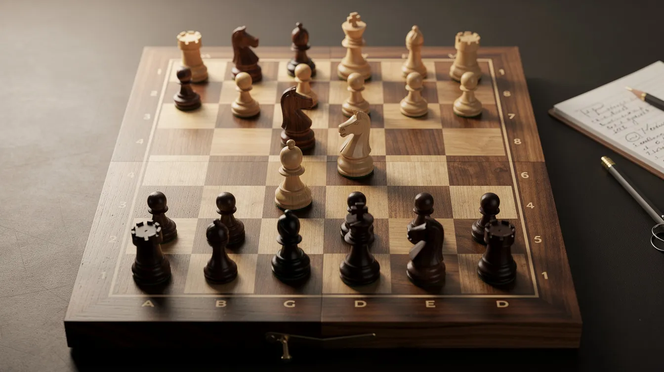 The image depicts a chess board strategically arranged with pieces, symbolizing defensive strategy planning akin to continuous threat exposure management. This visual metaphor highlights the importance of security efforts and proactive measures in safeguarding critical assets against potential attack paths and cyber threats.
