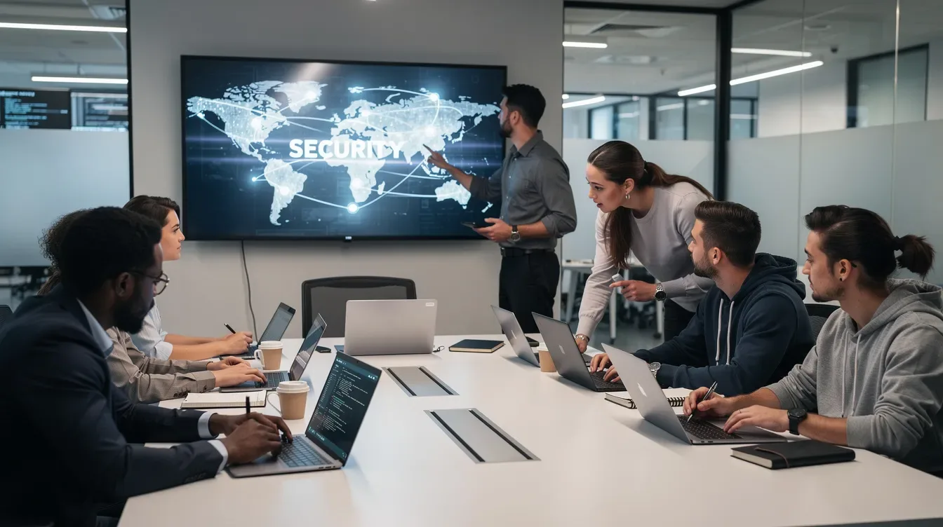 The image depicts a modern security operations center where analysts are intently monitoring multiple display screens that showcase network data, highlighting ongoing security efforts and threat exposure management. This environment emphasizes the importance of continuous monitoring and proactive approaches to safeguard critical assets against evolving cyber threats.