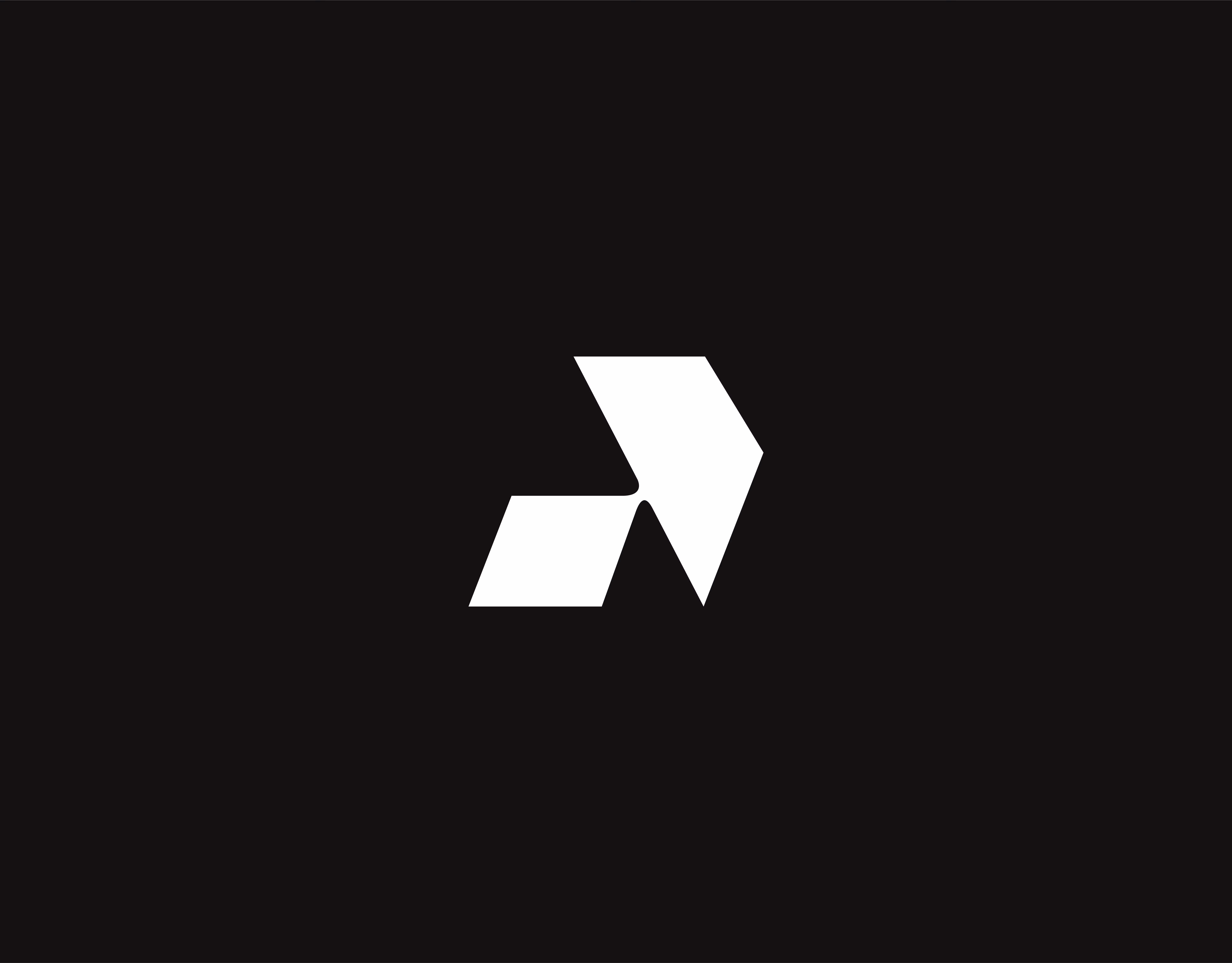 White geometric shape with two connected parallelograms on a black background.