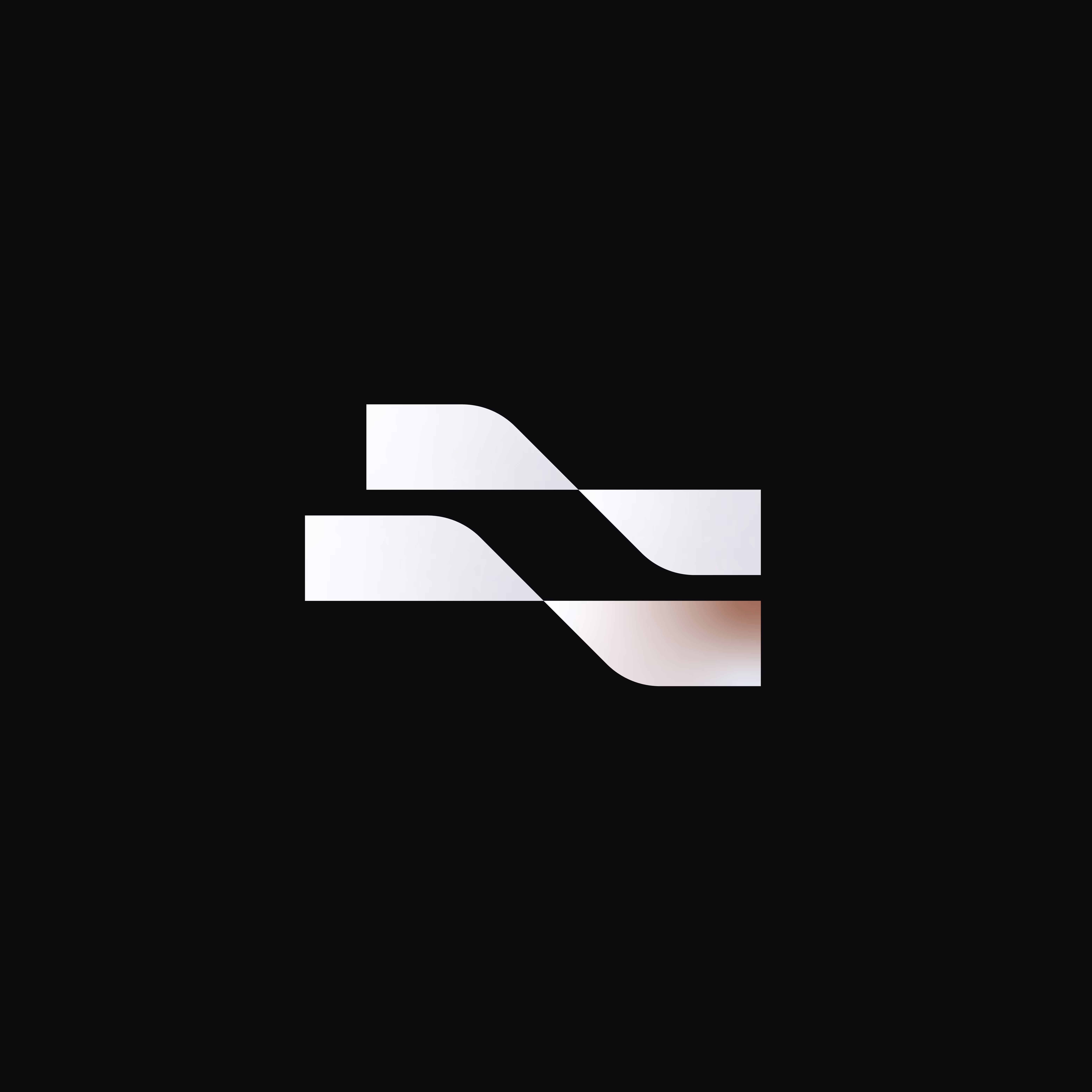 Abstract black and white geometric design with two curved horizontal bands on a black background.