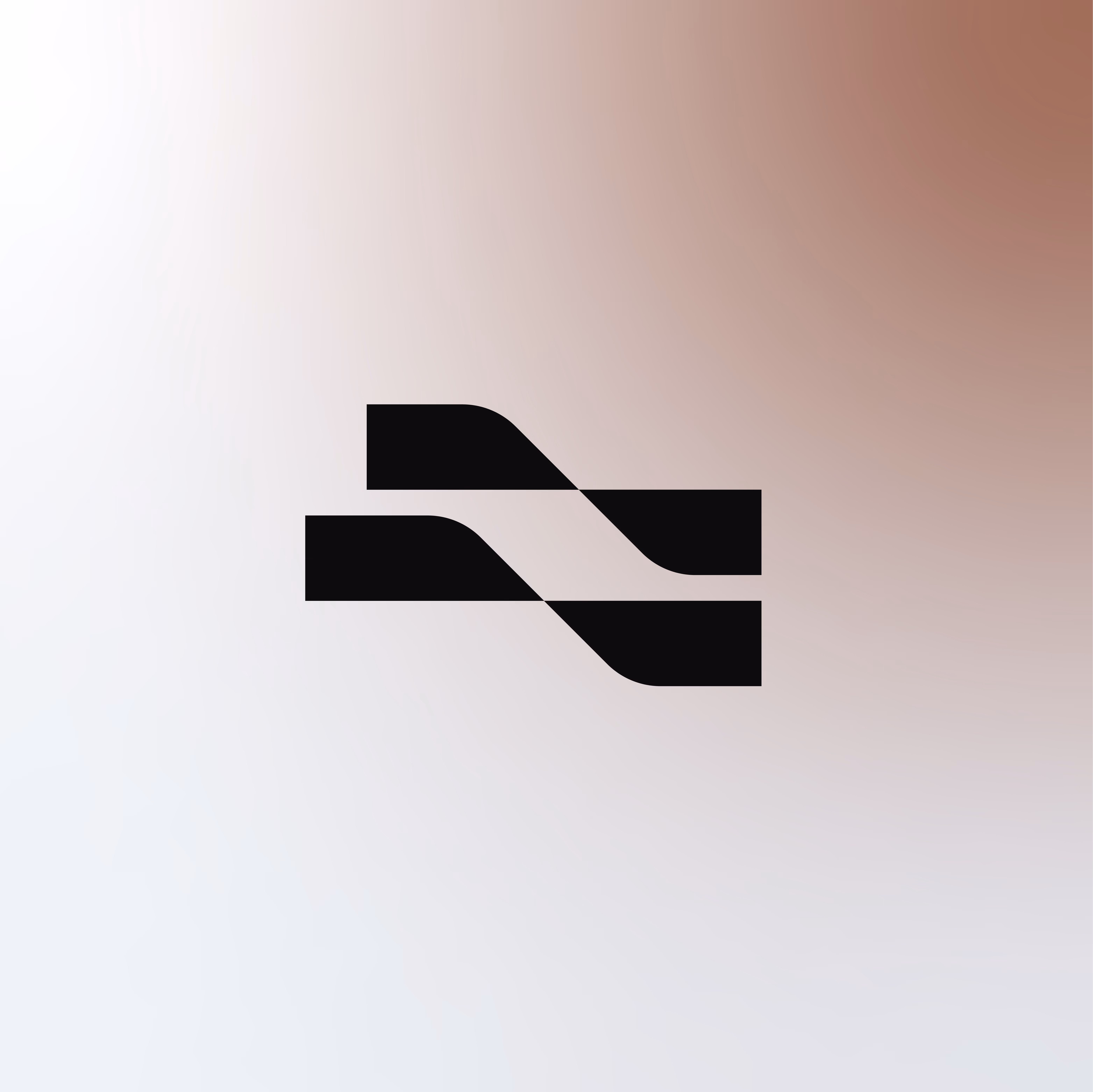 Black abstract geometric shapes with curved and straight edges on a gradient light brown background.