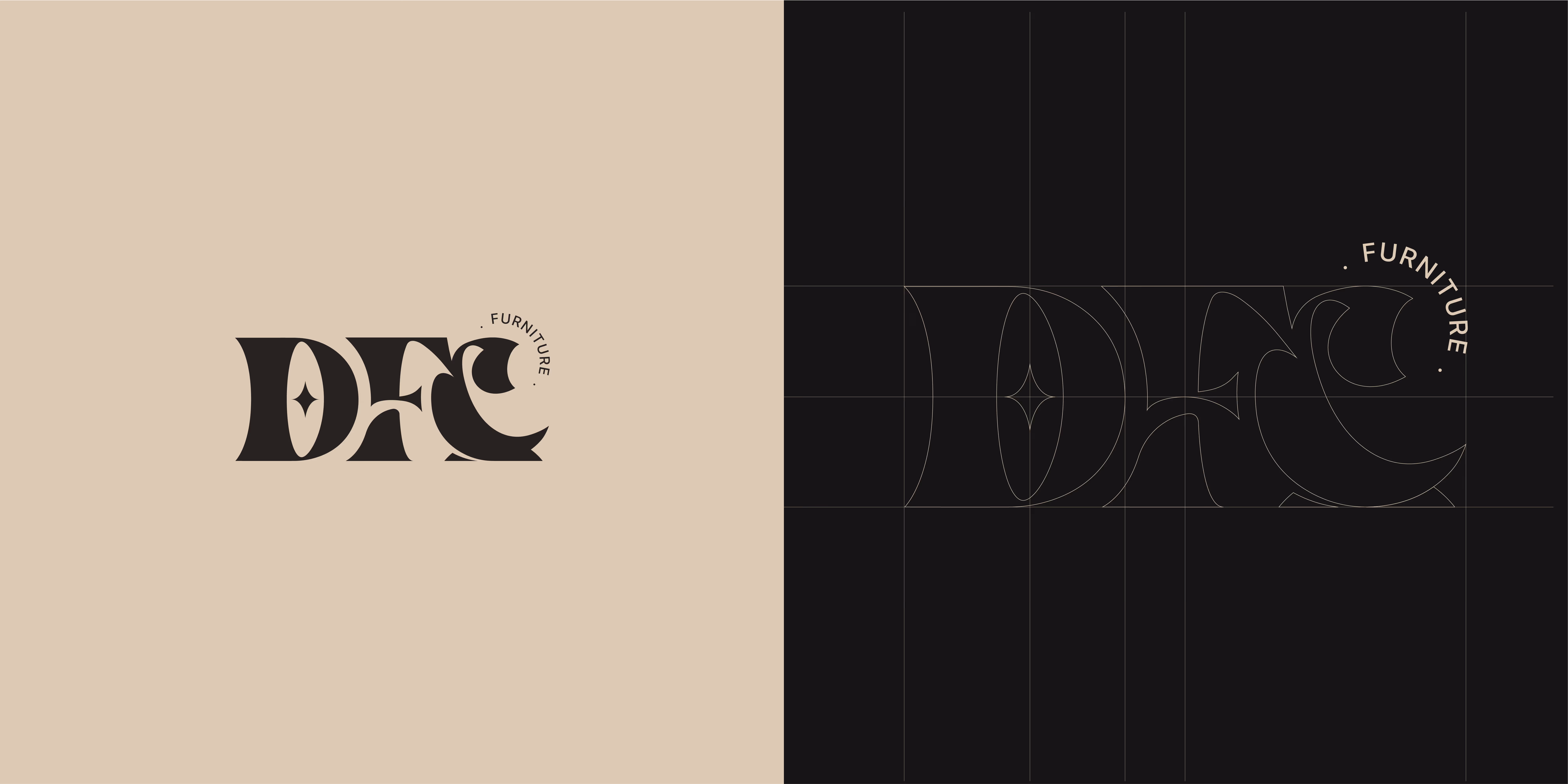 Stylized DFC text logo with diamond and crescent moon shapes and the word Furniture above the C.