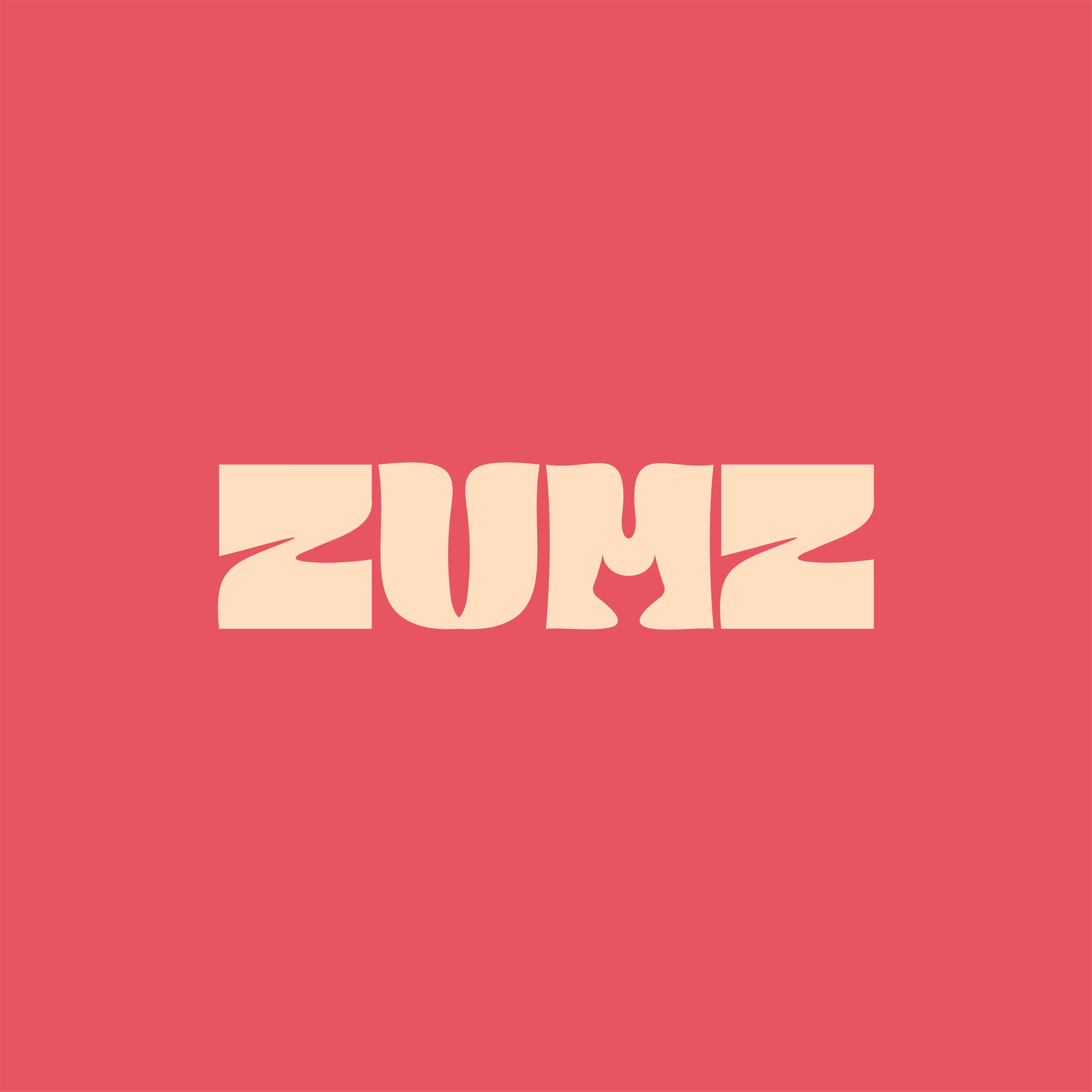 Blocky stylized text reading 'ZUMZ' in cream on a red background.
