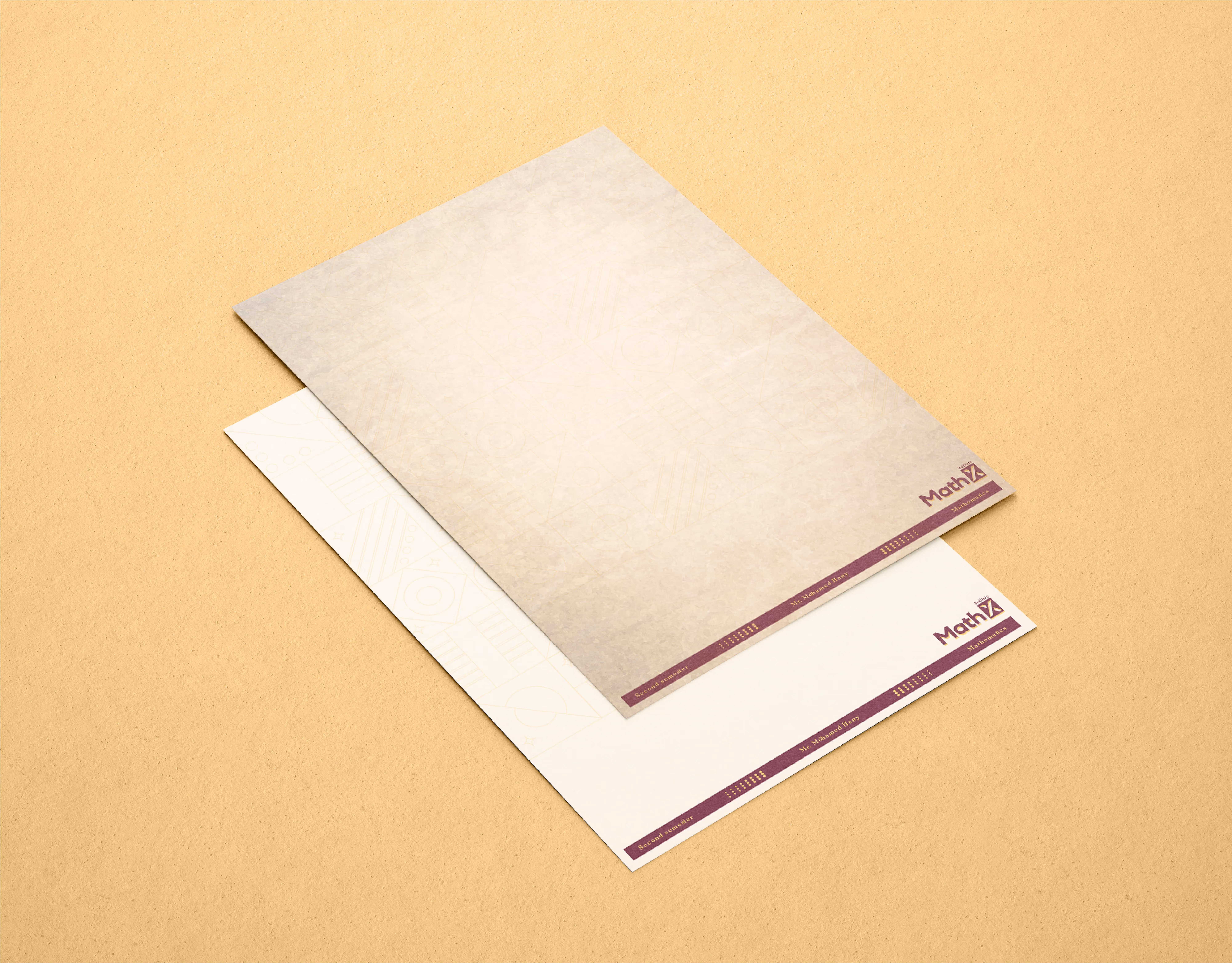 Two stacked sheets of paper with MathX logo and text on a beige background.
