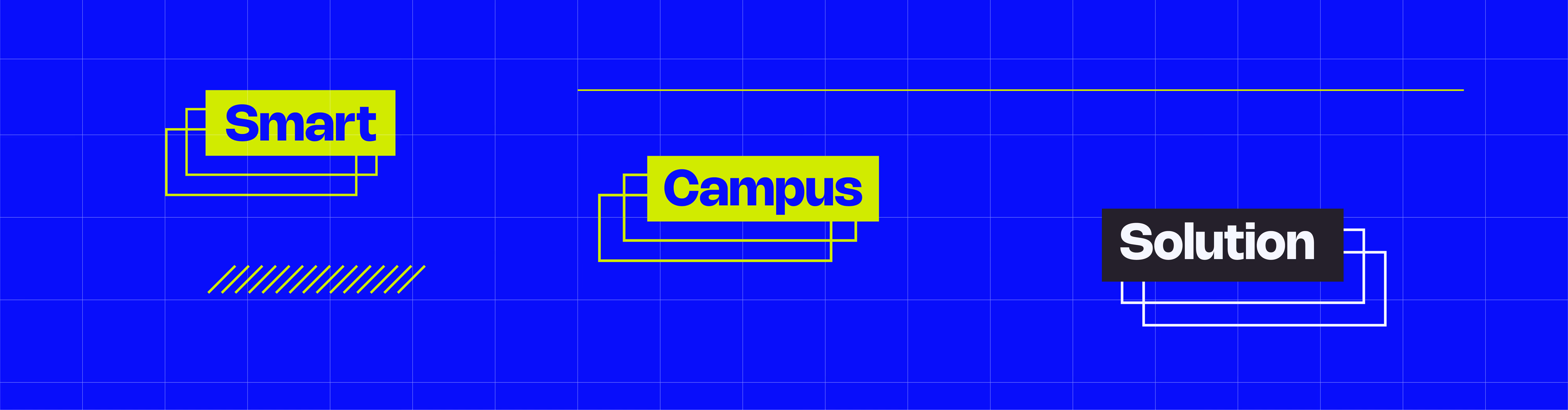 Text reading Smart Campus Solution on a blue background with geometric line designs.