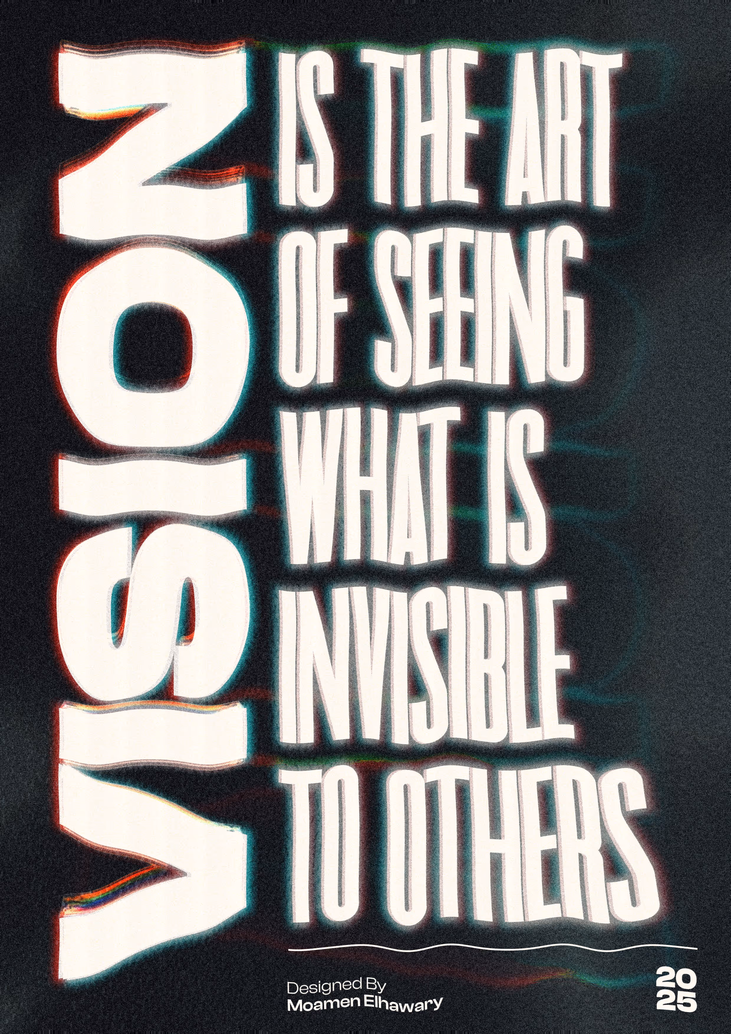 Quote saying vision is seeing what is invisible to others on a black textured background.