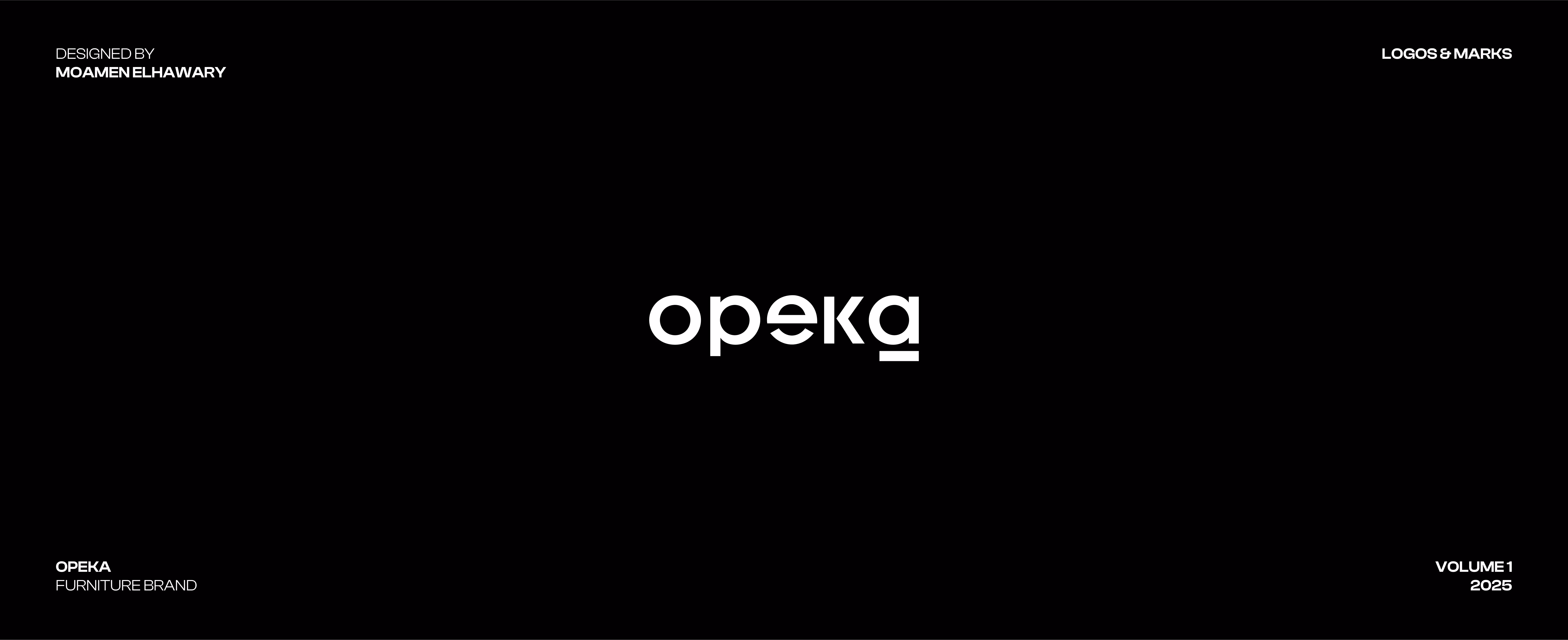 White Opeka logo with modern font on black background for a furniture brand.