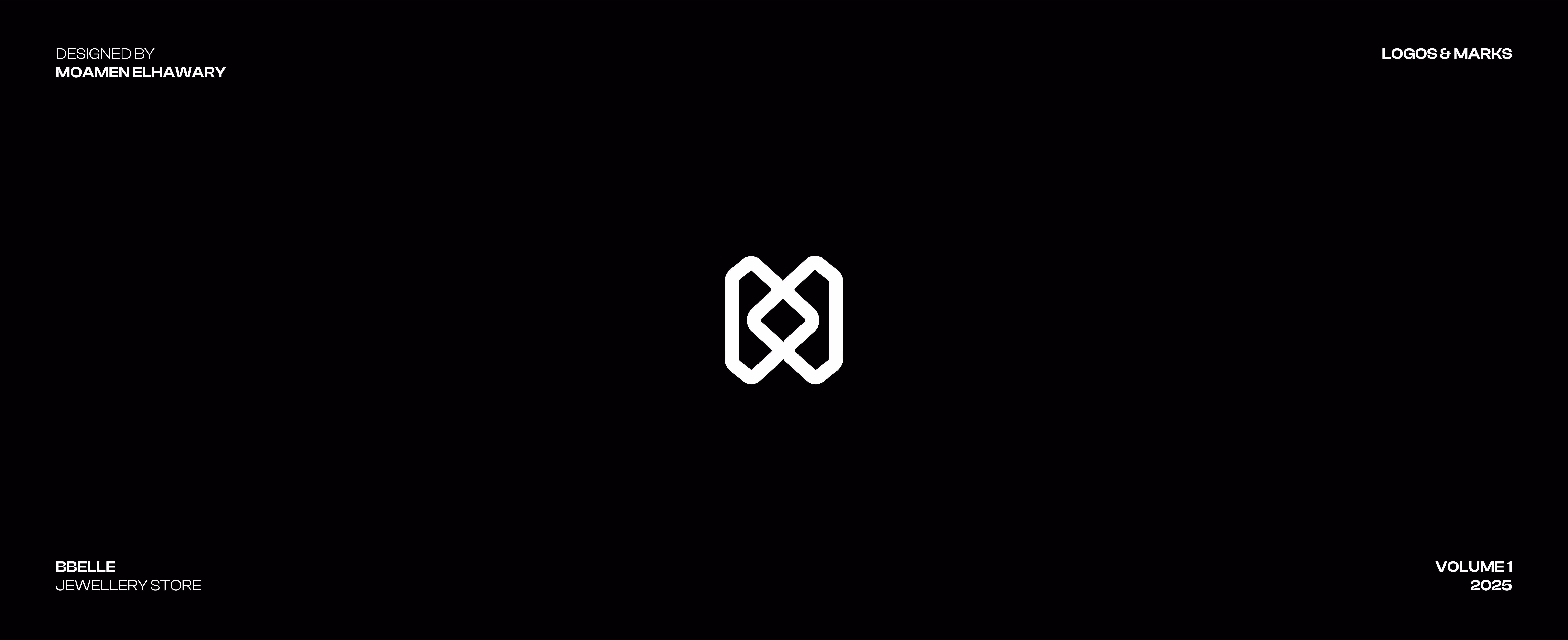 White interlaced geometric logo on black background for BBelle jewellery store.