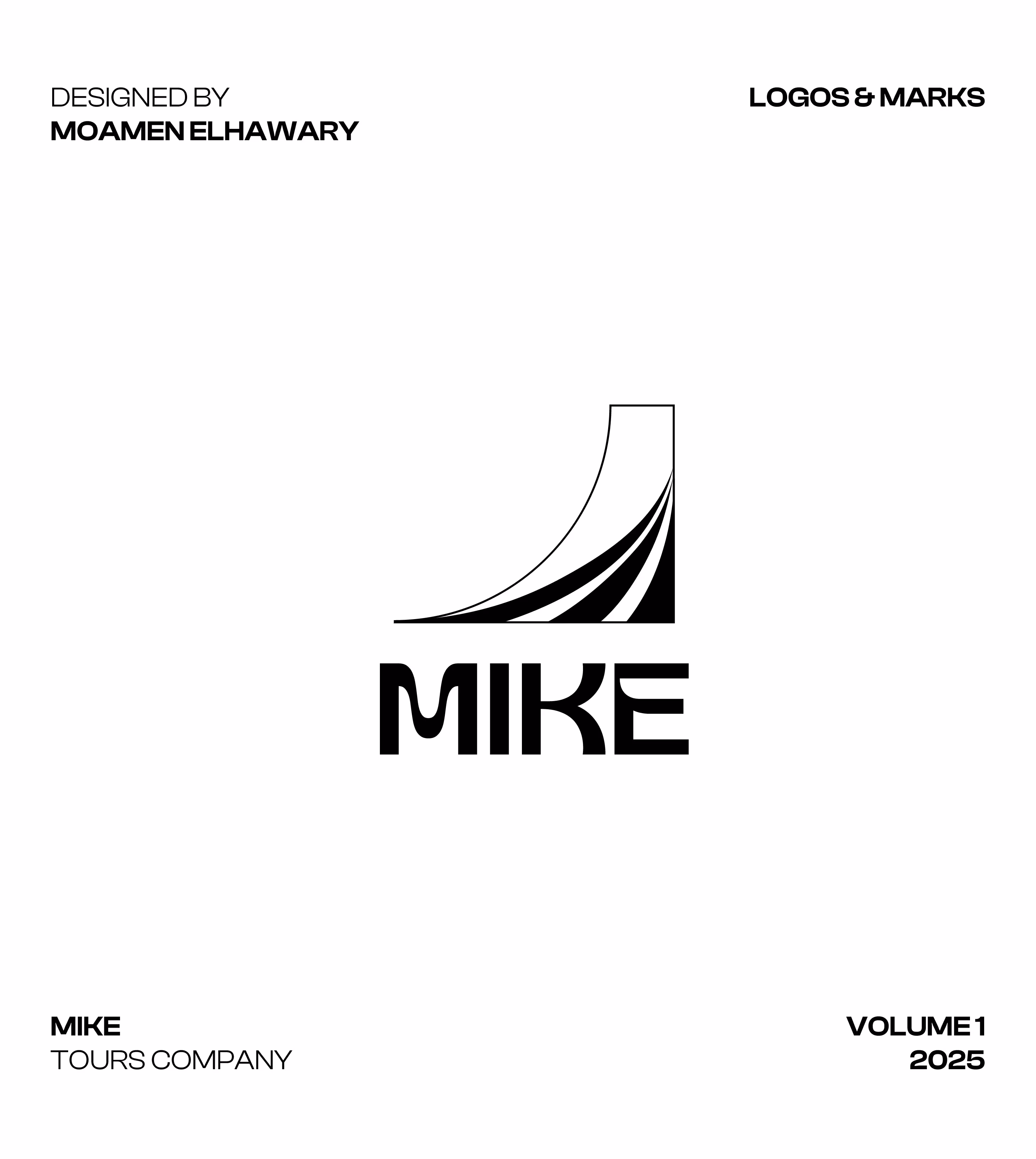 Black and white logo for Mike Tours Company featuring a stylized curved shape above the name Mike.