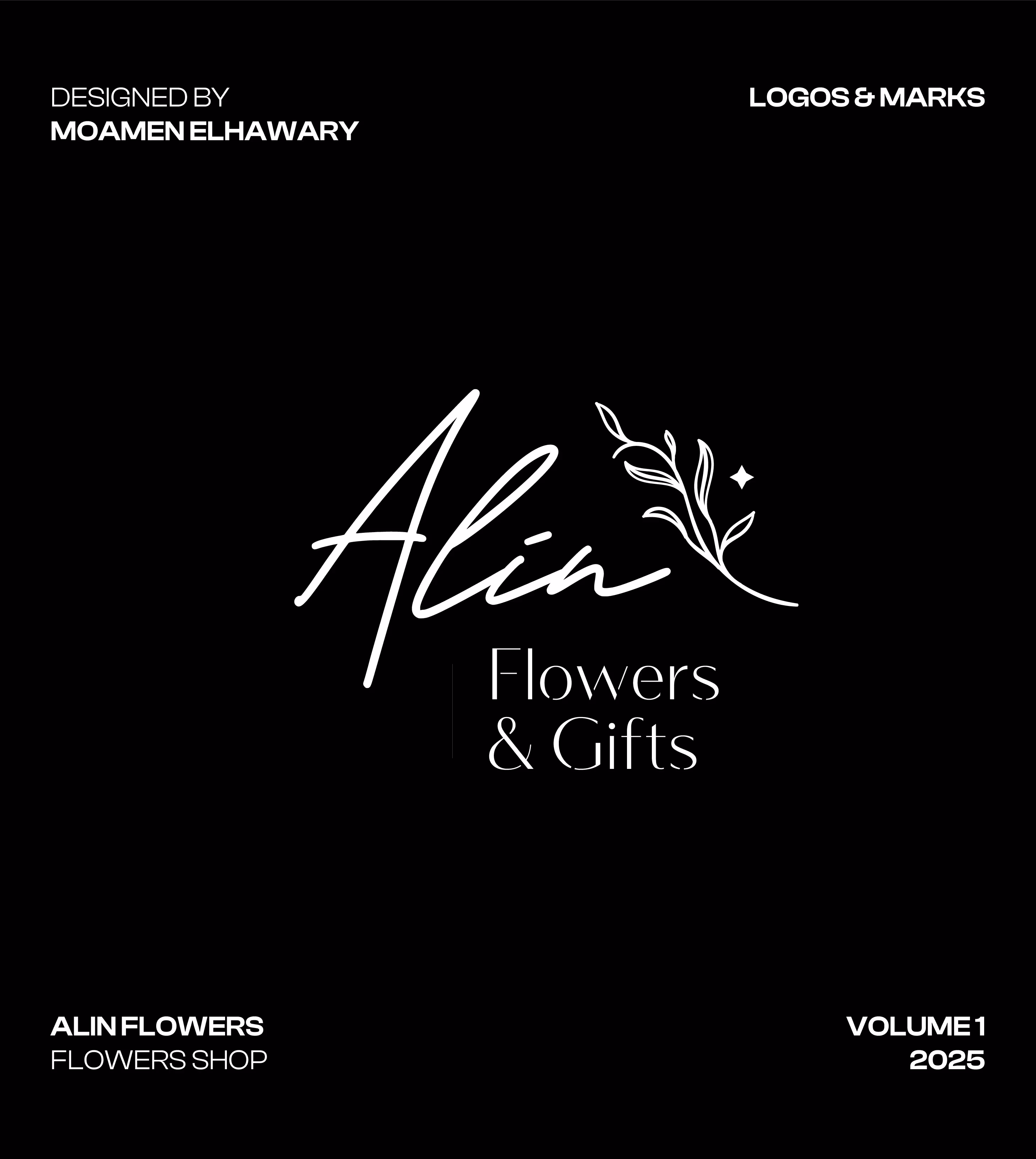 White floral-themed logo text reading Alin Flowers & Gifts on black background.