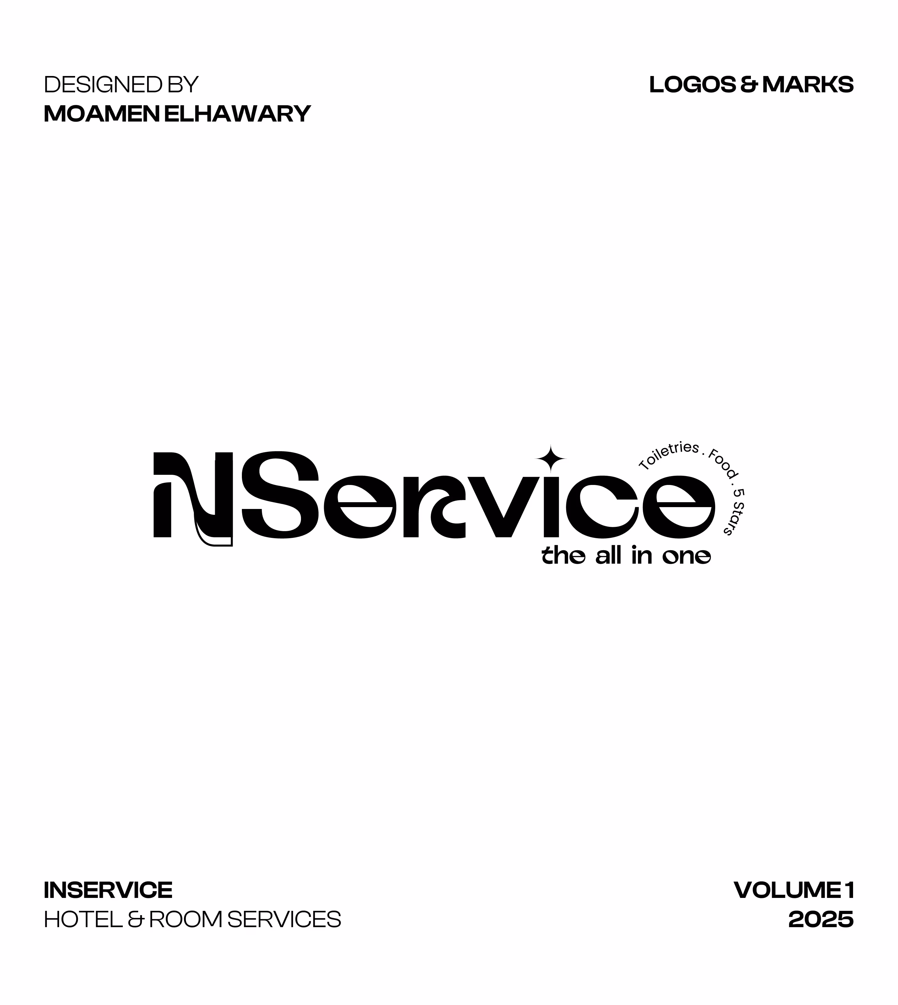 Black and white logo design for InService hotel and room services with tagline the all in one.
