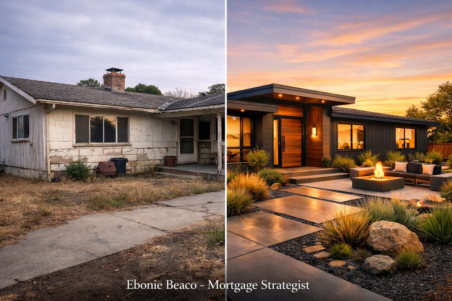 Before and after renovation of a California home funded by a fix and flip hard money loan.