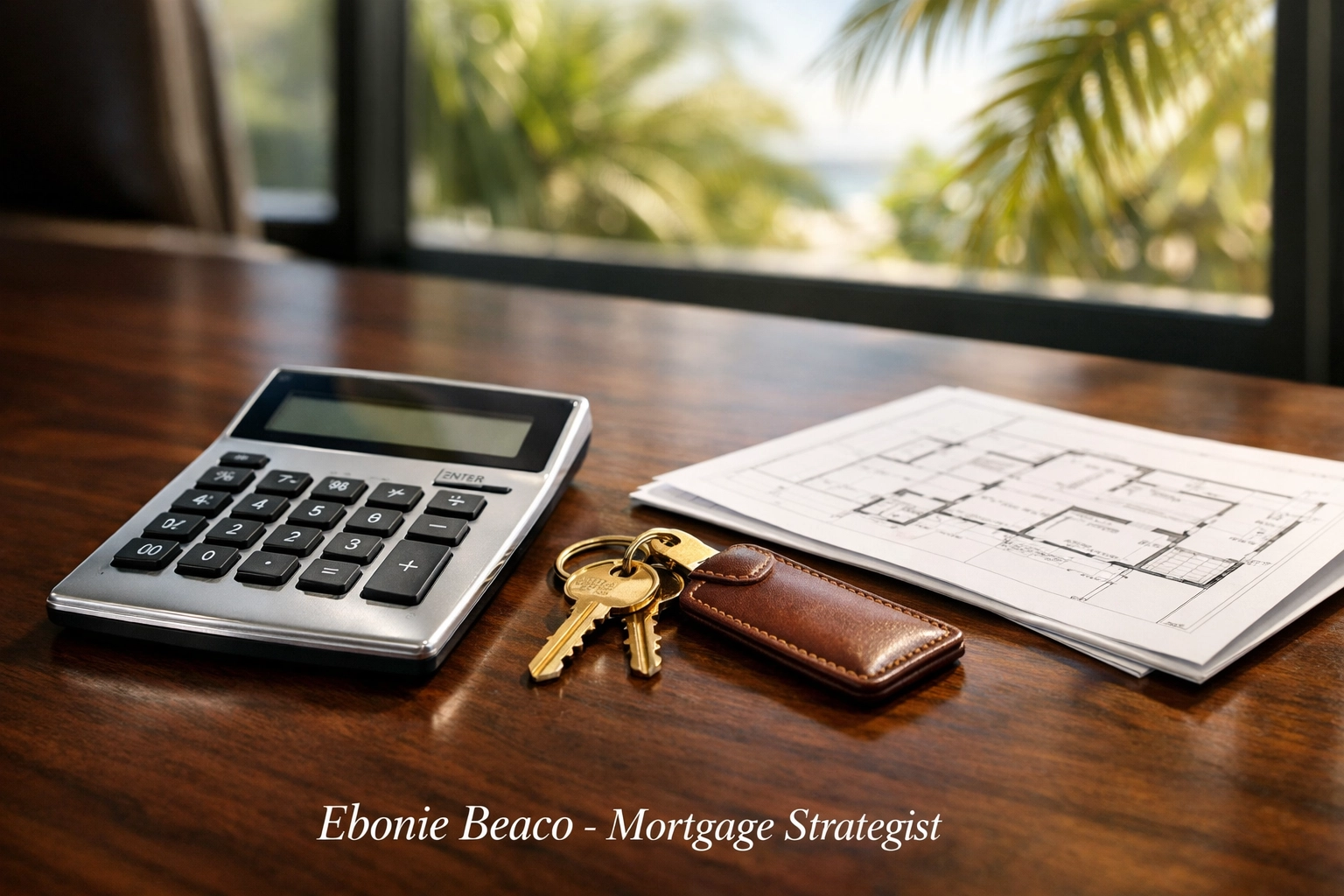 Calculator and house keys on a desk illustrating Florida DSCR loan ratio calculations for rental properties.