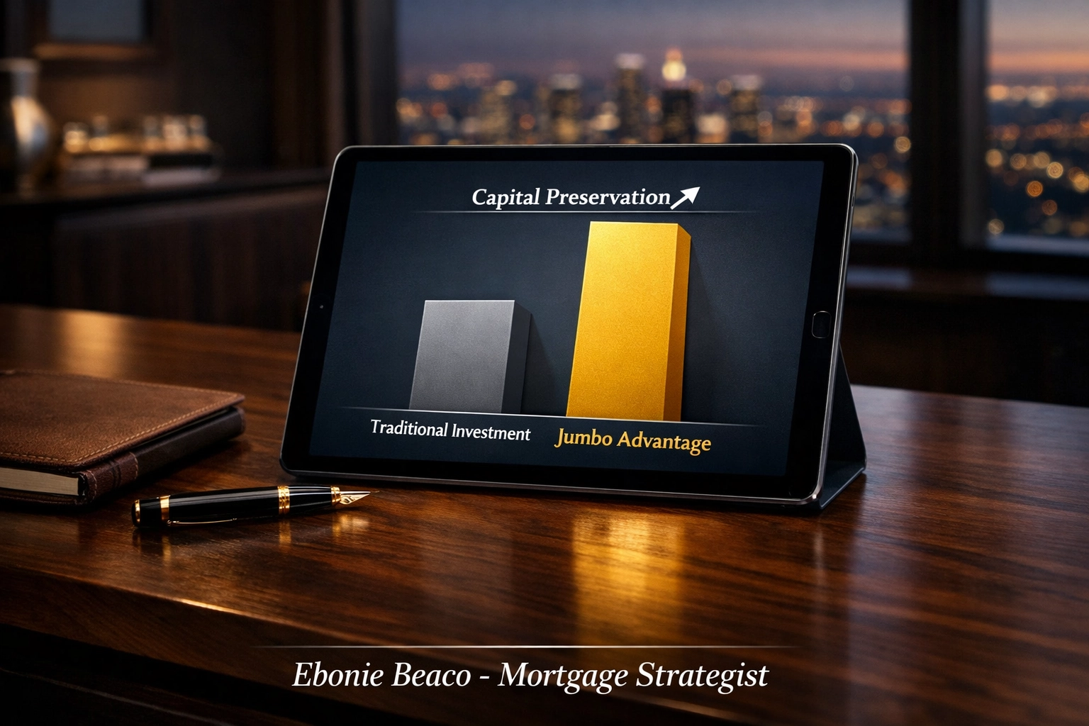 Financial infographic comparing traditional investment paths to the jumbo loan advantage for high-end properties.