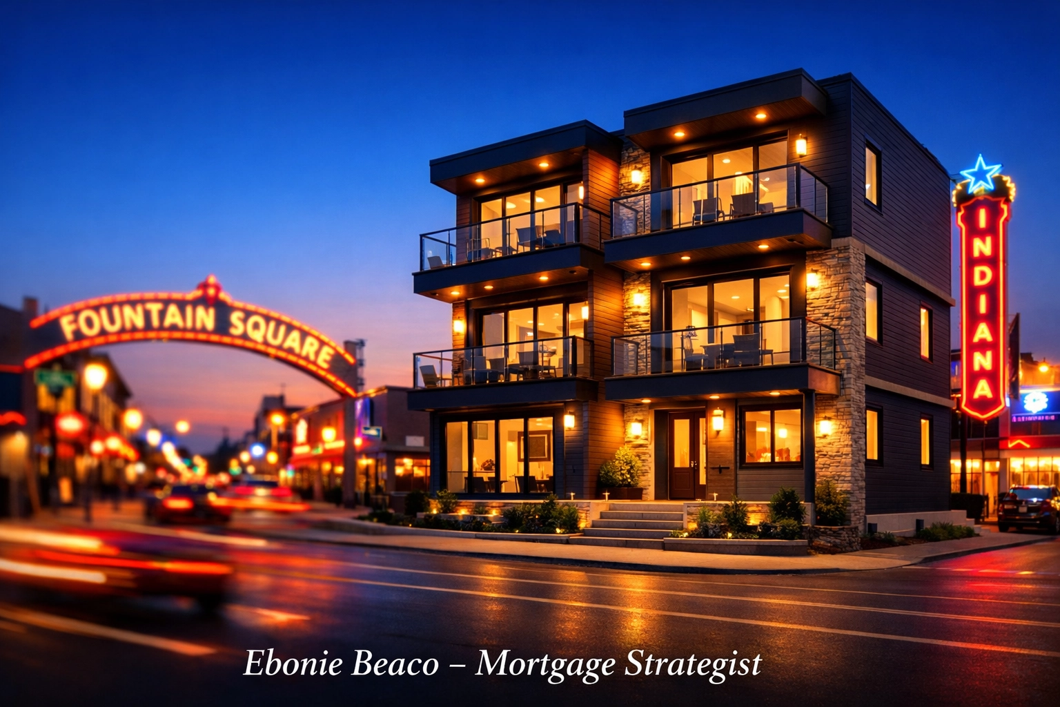 Contemporary luxury triplex in Fountain Square Indianapolis highlighting the 2026 Indy Renaissance.