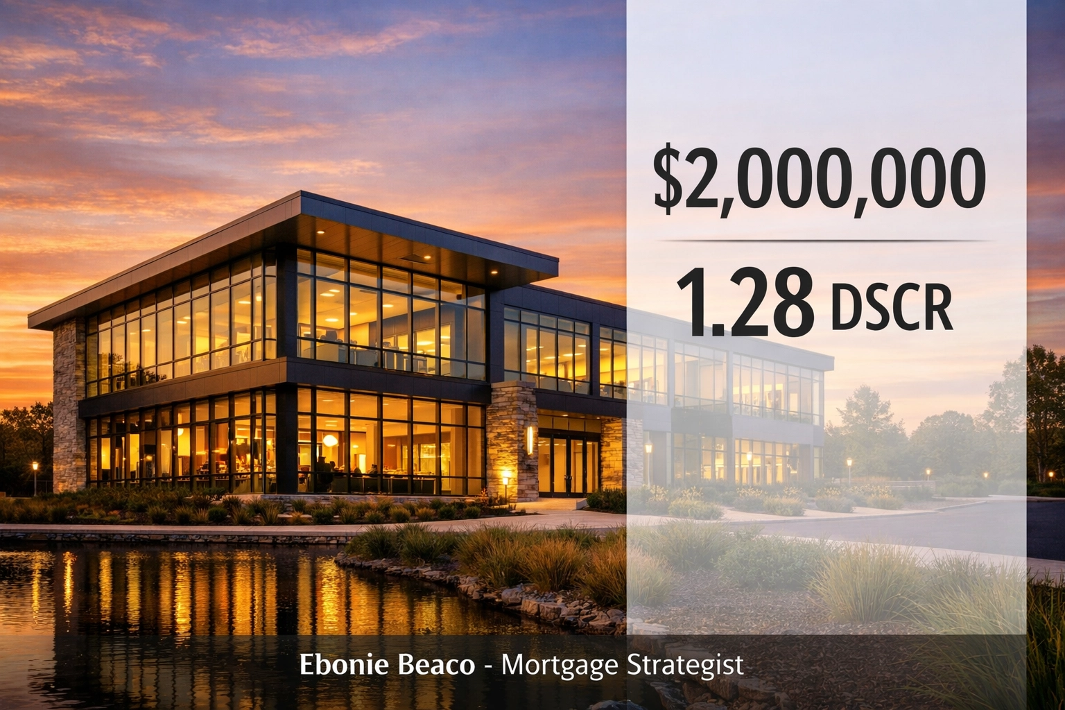 Financial breakdown of a commercial property investment showing purchase price and DSCR ratio.