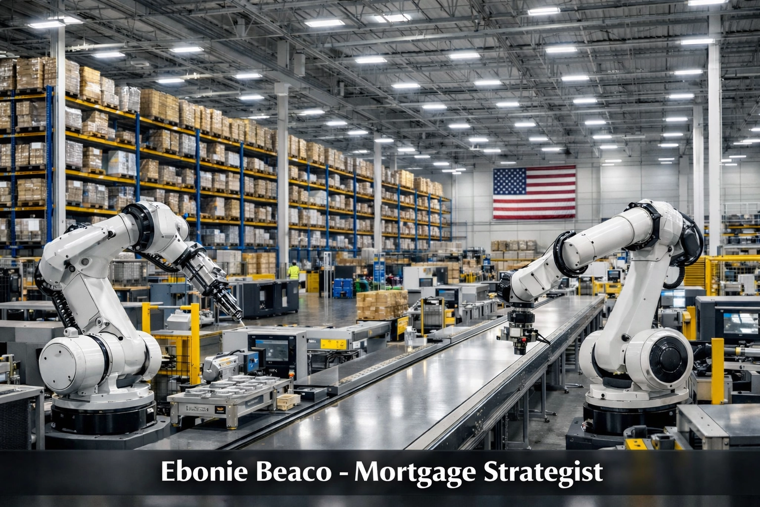 Interior view of a high-tech logistics hub and modern manufacturing warehouse facility.