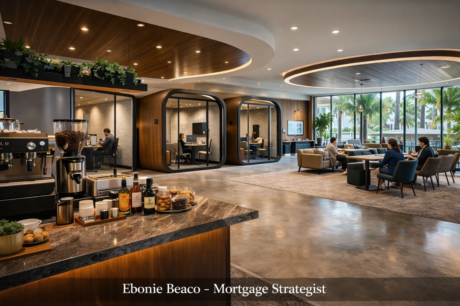 Tech-forward flex-office space with premium amenities supporting commercial bridge and non-QM loan options.