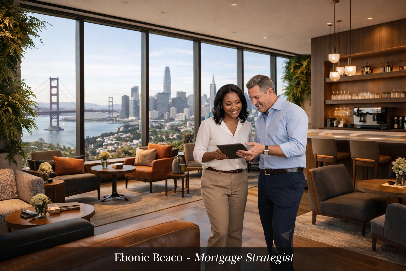 Modern coworking lounge in a skyscraper representing a flex-office partnership between landlords and operators.