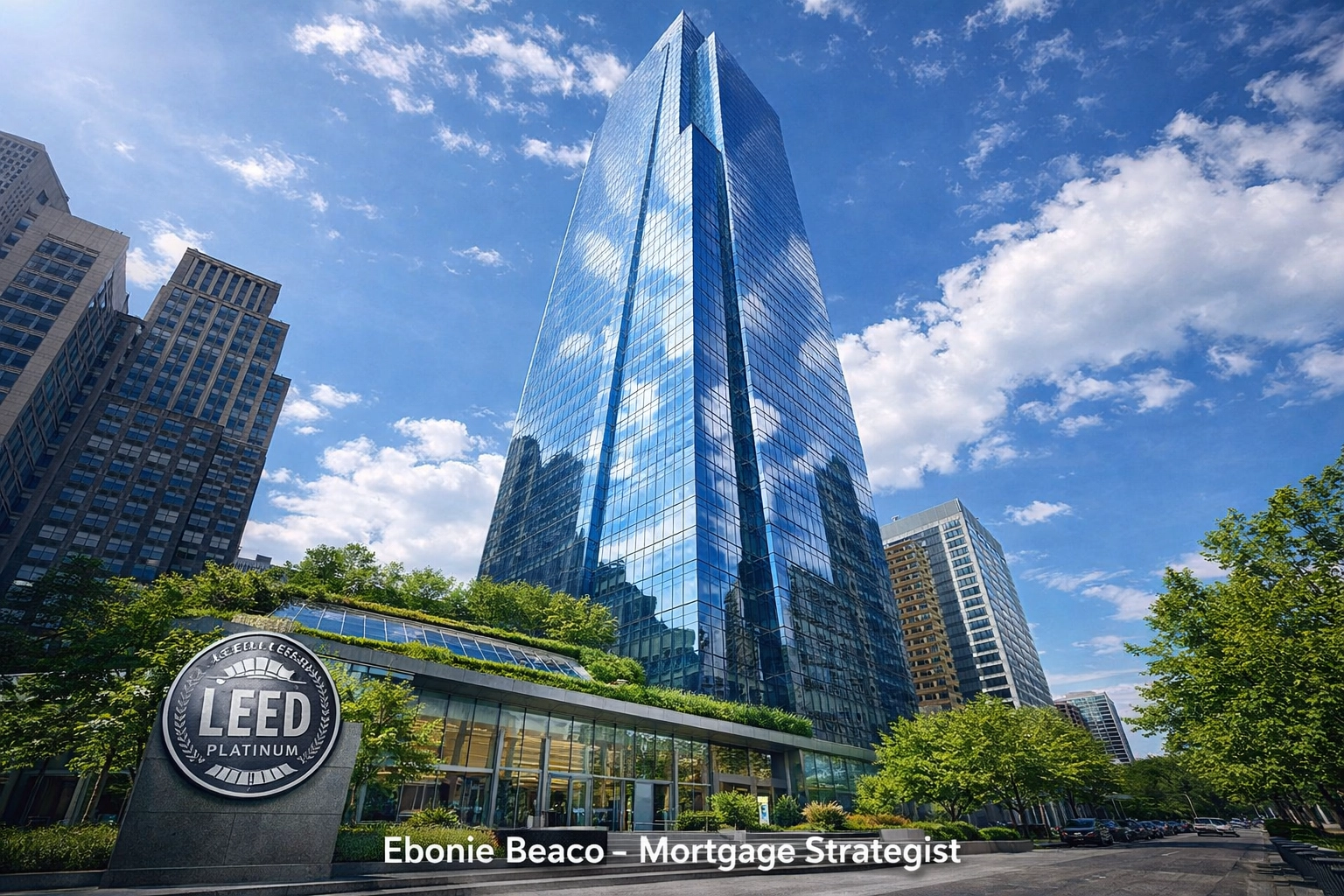 Sustainable Chicago commercial trophy asset skyscraper highlighting green financing and LEED-style certification.
