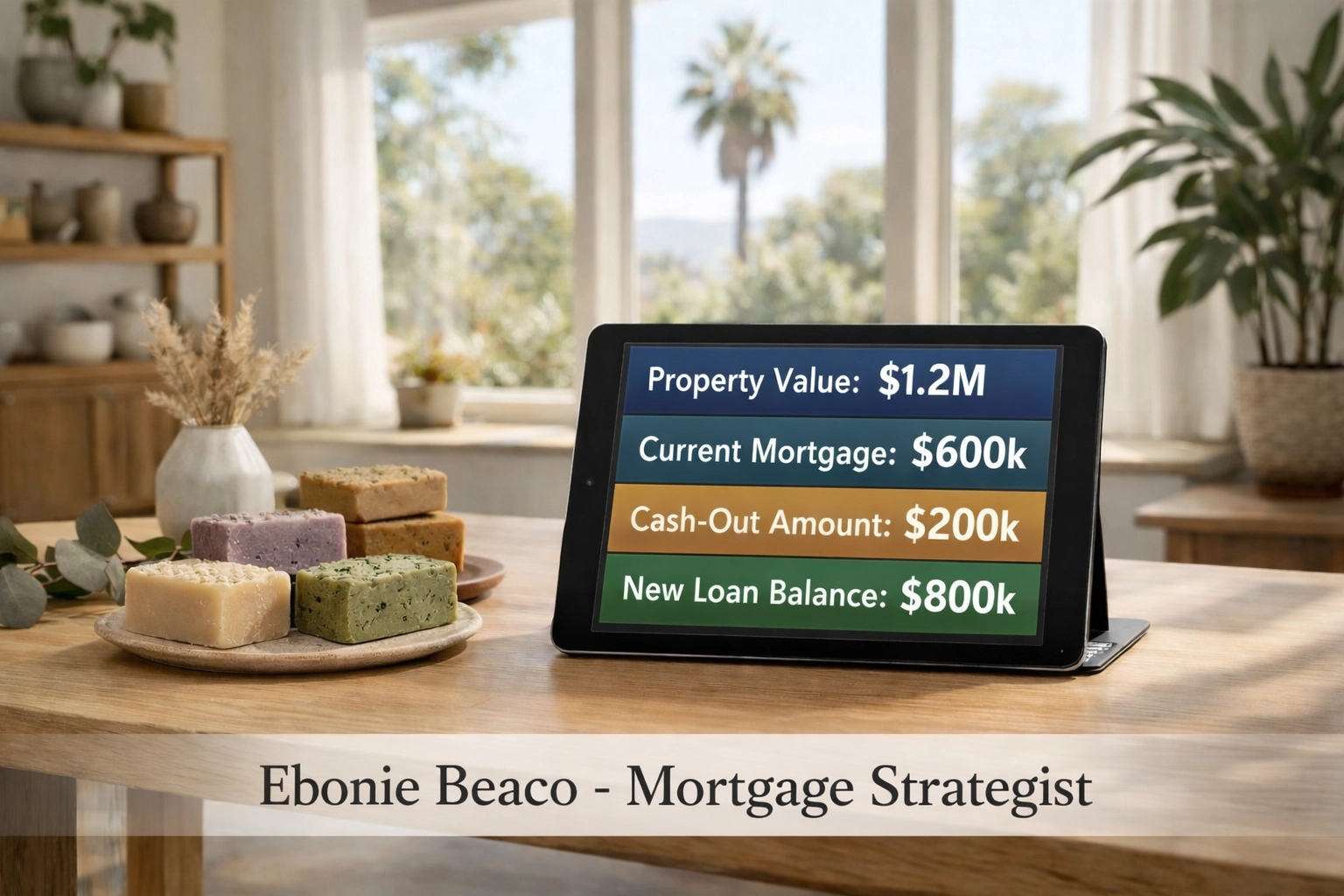 California cash-out refinance example for an LA business launch by mortgage strategist Ebonie Beaco.
