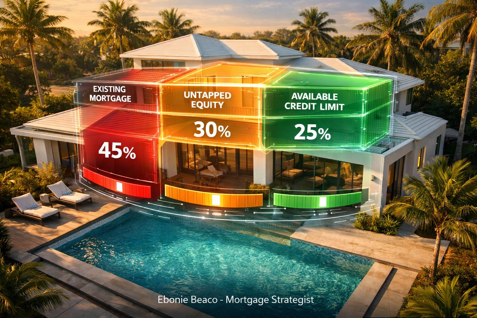Graphic illustrating how Florida homeowners calculate available home equity for a HELOC.