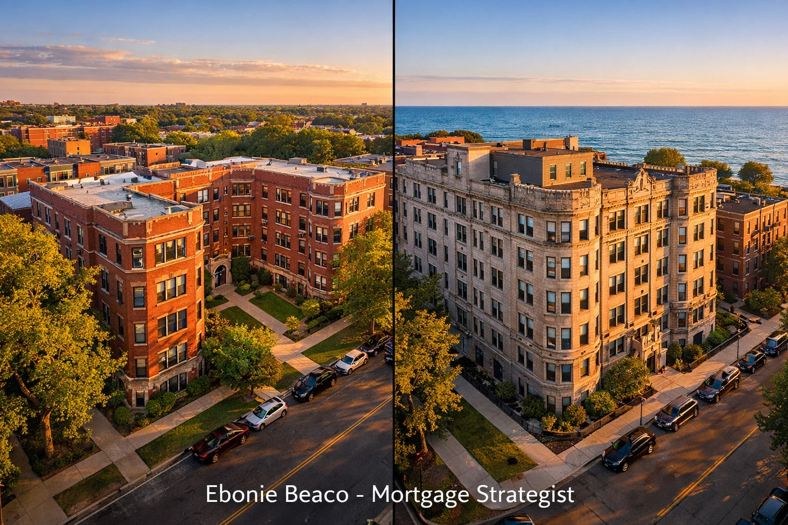 Apartment buildings in Rogers Park and South Shore illustrating Chicago investment property financing.