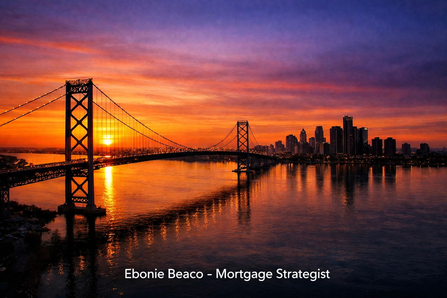 Sunset over Detroit's Ambassador Bridge, illustrating the bridge loan strategy for Michigan DSCR mortgage lending.