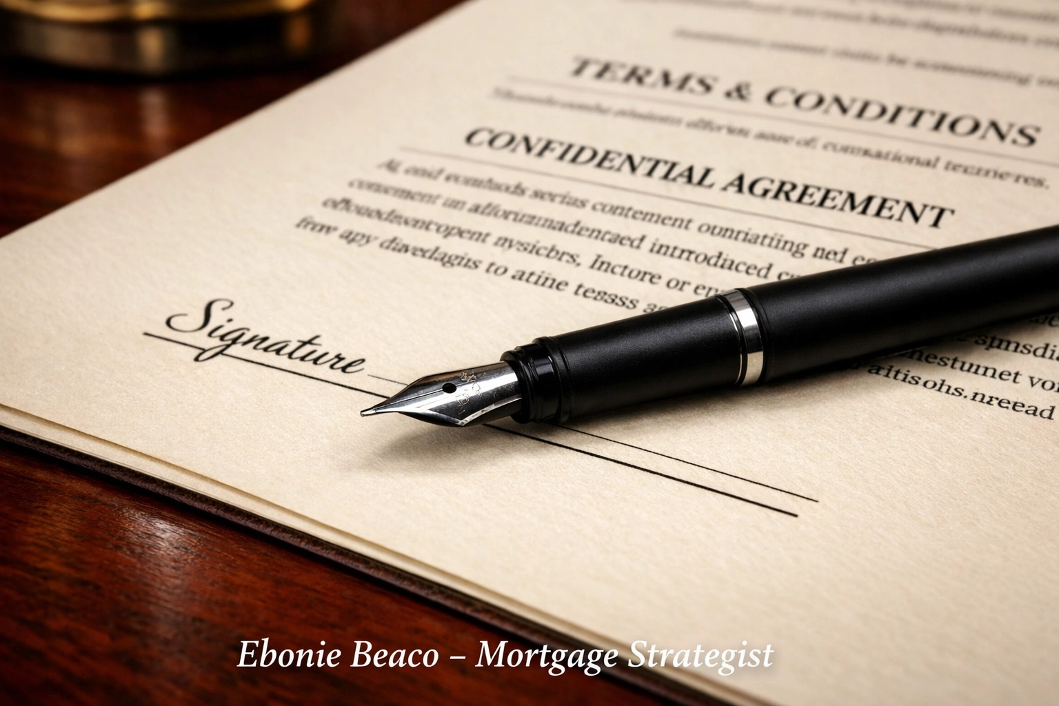 A real estate wholesale assignment contract and fountain pen on a professional executive desk.