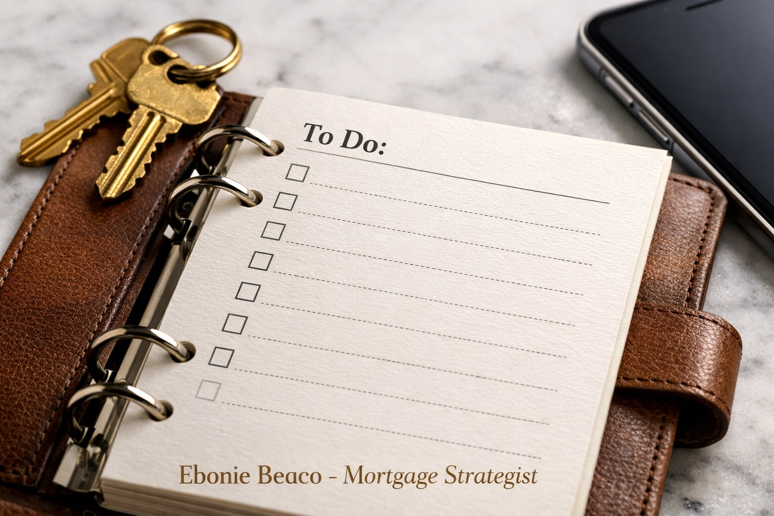 Real estate investor planner and house keys symbolizing a comprehensive wholesaling checklist for property deals.