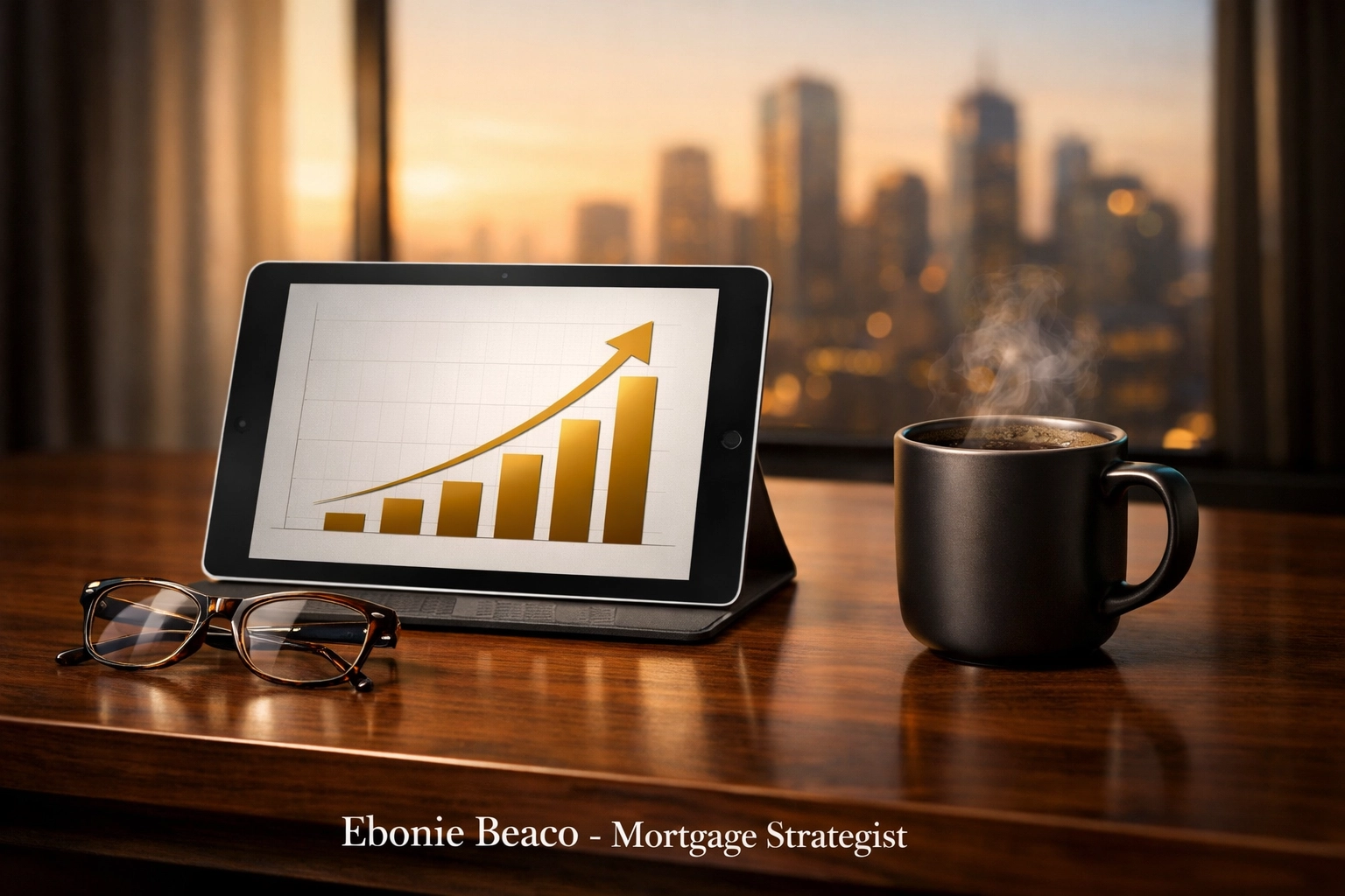 Digital tablet displaying a financial growth chart showing profit from real estate wholesaling assignment fees.