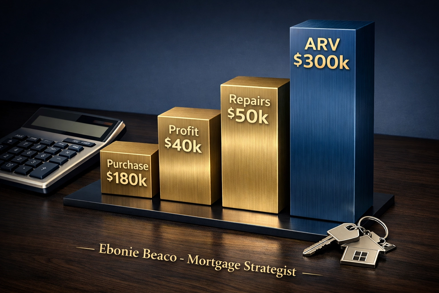 Wholesale real estate deal breakdown chart illustrating ARV, repair costs, and investor profit margins.