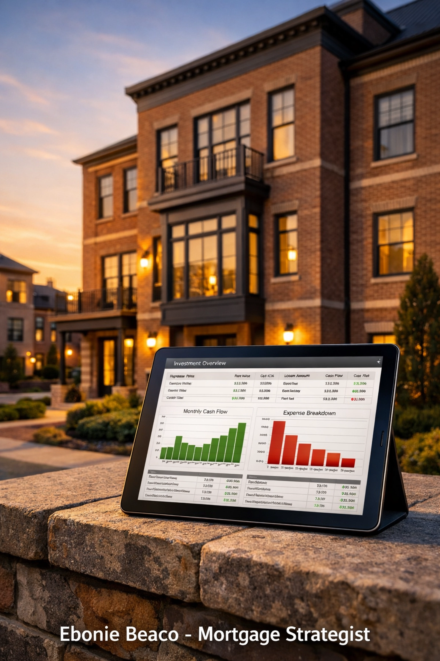 A financial analysis of a Virginia townhome investment on a tablet showing profit projections and ARV calculations.