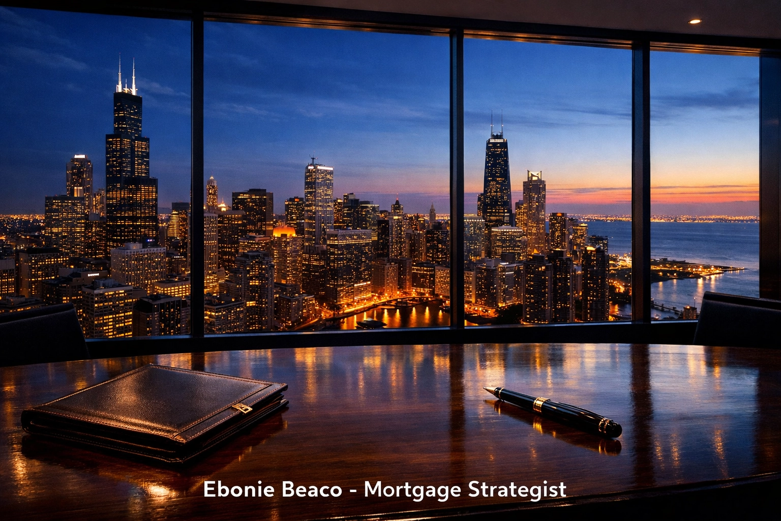 Modern Chicago office overlooking the city representing strategic real estate finance and mortgage expertise.