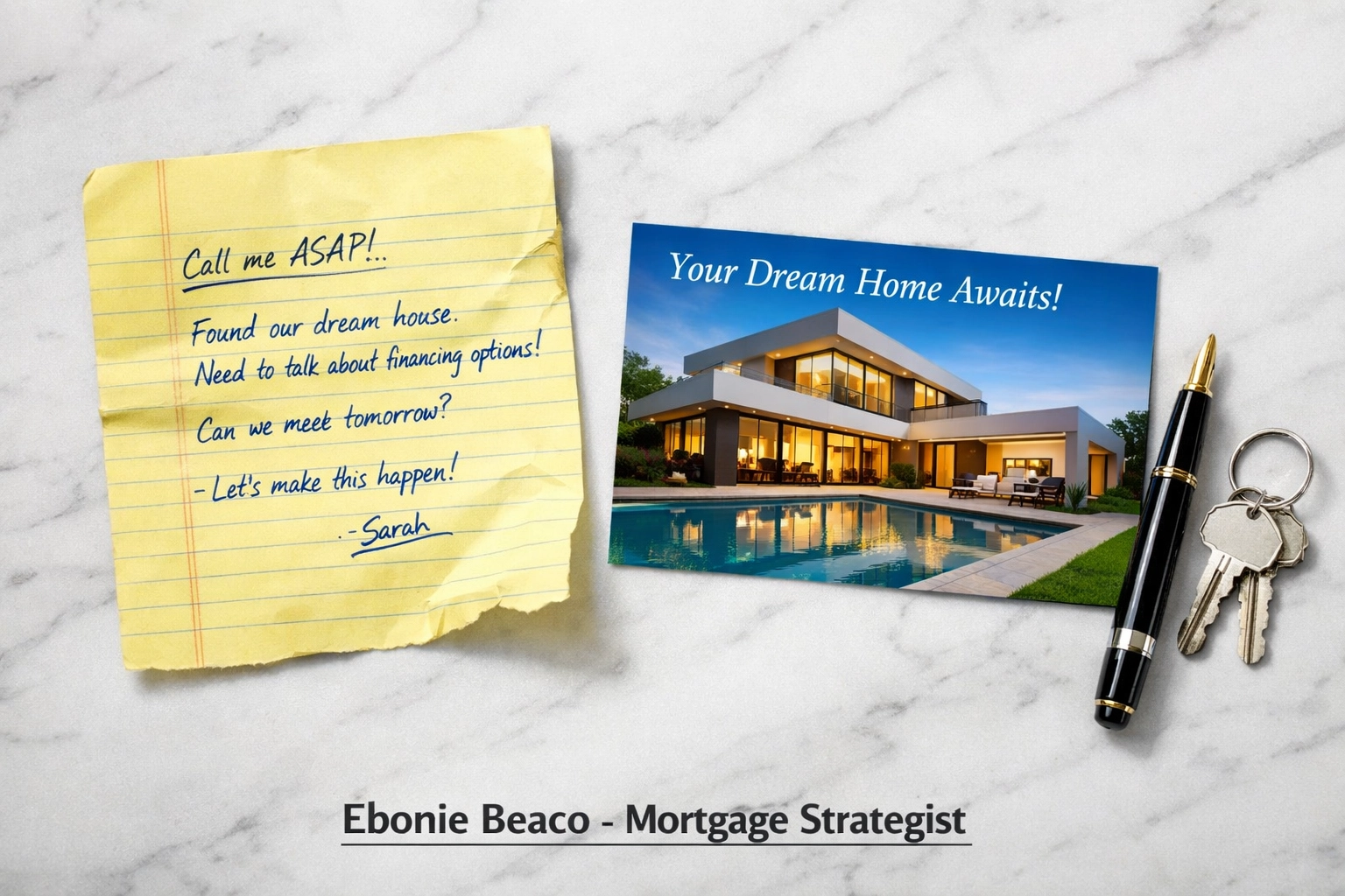 Handwritten yellow letter and professional postcard for real estate investing leads.