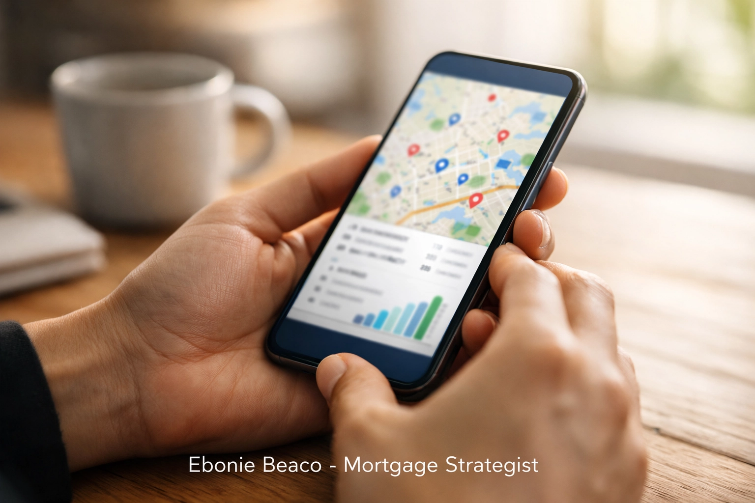 A real estate investor using a smartphone to research property data and prepare for cold calling seller leads.