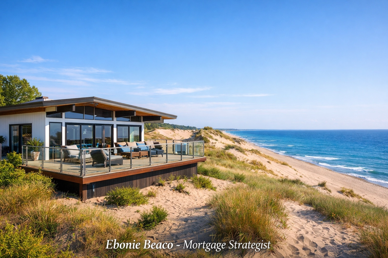 Modern vacation rental home in Miller Beach Gary overlooking Lake Michigan dunes.